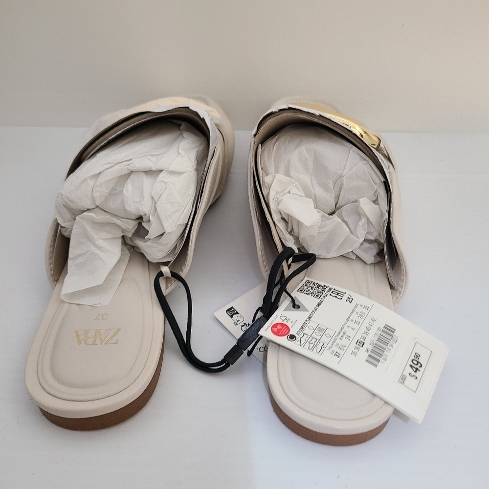 ZARA MULE LOAFERS WITH EMBELLISHED METALLIC DETAIL White SIZE 8 | 3531/110 z3 - Picture 8 of 10